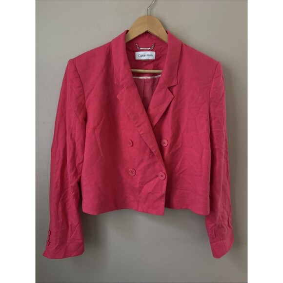 Calvin Klein Jackets & Blazers - Calvin Klein Womens Cropped Pink Blazer Size 12 Tailored Jacket Work Office Chic